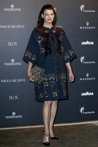 L'ex mannequin Linda Evangelista en Dolce & Gabbana fête les 50 ans de "Vogue Italie", le 21 septembre 2014