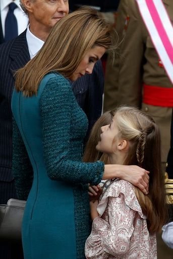 La reine Letizia d&#039;Espagne et la princesse Leonor à la Fête nationale d’Espagne, le 12 octobre 2014