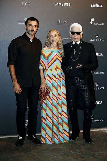 Riccardo Tisci, Franca Sozzani, Karl Lagerfeld au 50ème anniversaire de Vogue Italie, le 21 septembre 2014