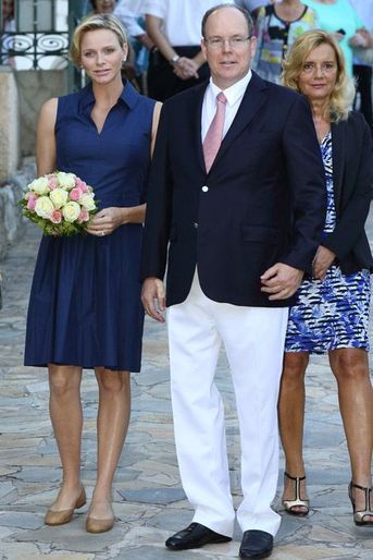 Charlène et Albert de Monaco lors du pique-nique des Monégasques, le 1er septembre 2014
