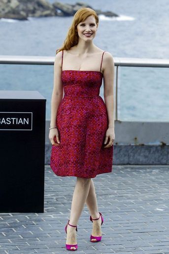 L&#039;actrice Jessica Chastain lors de la première du film &quot;Disappeareance of Eleanor Rigby&quot; au festival du film de Saint-Sebastien, le 23 septembre 2014