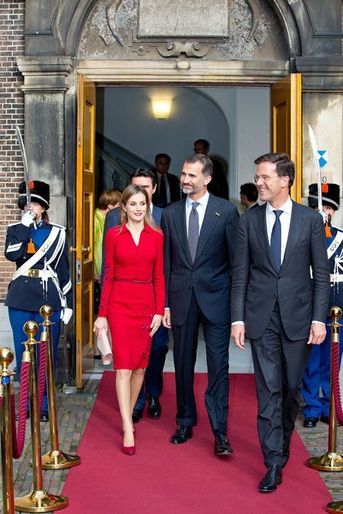 Le roi Felipe VI d’Espagne et la reine Letizia en visite officielle aux Pays-Bas à La Haye, le 15 octobre 2014