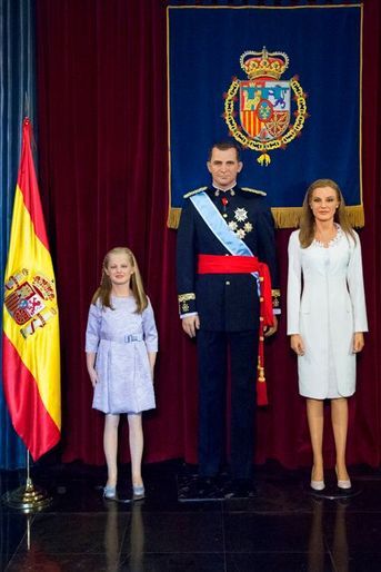 Les statues de cire du roi Felipe VI, de la reine Letizia et de la princesse Leonor au Museo de Cera à Madrid, dévoilées le 12 octobre 2014