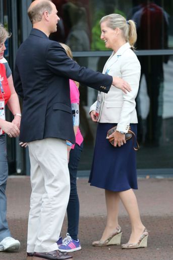 Le prince Edward, son épouse la comtesse Sophie de Wessex et leur fille Lady Louise, aux jeux du Commonwealth à Glasgow, dimanche