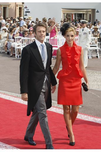 Emmanuel Philibert de Savoie et la princesse Clotilde arrivent pour le dîner officiel du Prince Albert II de Monaco et de Charlene Wittstock à l’Opéra de Monte-Carlo le 2 juillet 2011.