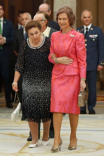 L'infante Margarita d'Espagne avec sa belle-soeur la reine Sofia, le 13 juin 2013