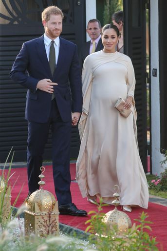 Le prince Harry et Meghan Markle assistent à une réception organisée par l'ambassadeur britannique au Maroc, Thomas Reilly, à la résidence britannique de Rabat, le 24 février 2019