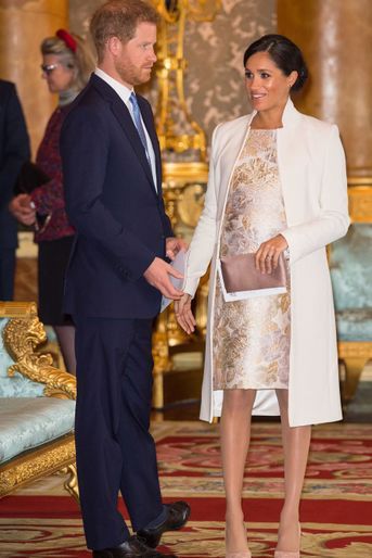 Meghan Markle et le prince Harry à la réception tenue pour les 50 ans de l’investiture du prince de Galles au palais de Buckingham le 5 mars 2019