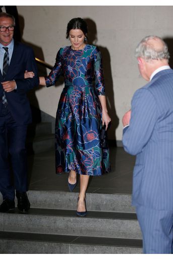 La reine Letizia d'Espagne attendue par le prince Charles d'Angleterre à Londres, le 13 mars 2019