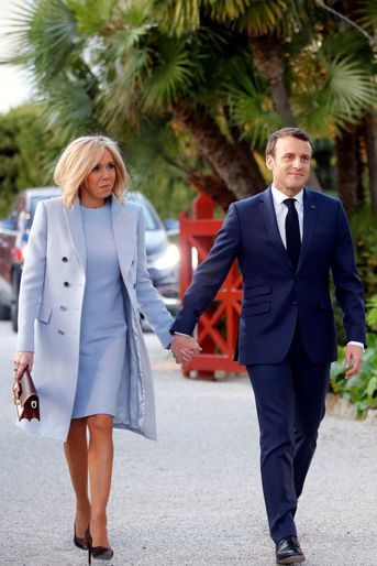 Emmanuel et Brigitte Macron dimanche à la villa Kérylos, à Beaulieu-sur-Mer.