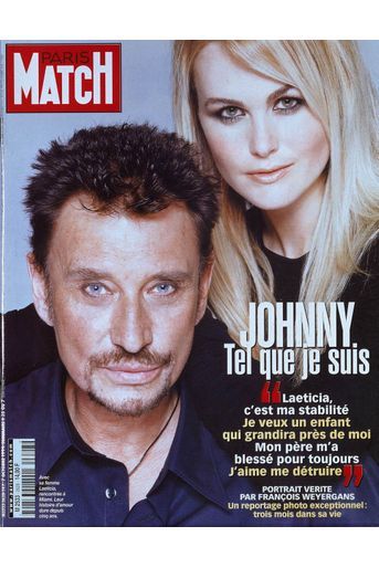 Johnny Hallyday et Laetitia en couverture de Paris Match en 1999
