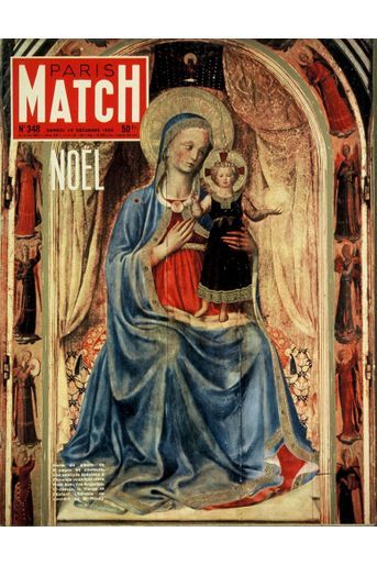 Couverture du Paris Match n°348 du 10 décembre 1955 : peinture de Fra Angelico représentant la Vierge et l'Enfant, retable du couvent de St-Marc à Florence.