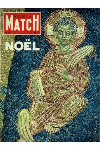 Couverture du Paris Match n°247 du 12 au 26 décembre 1953 : détail d'une mosaïque "la Vierge protectrice" représentant l'Enfant-Jésus, fresque de la cathédrale Sainte-Sophie à Constantinople.