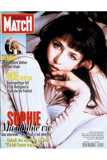 «Sophie Marceau : Ma double vie», couverture de Paris Match n°2452, daté du 23 mai 1996.