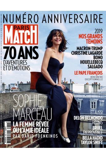 «Sophie Marceau, femme rêvée ou amie idéale, pour le numéro anniversaire des 70 ans de Match», couverture de Paris Match n°3657 du 12 juin 2019.