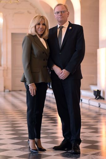 Brigitte Macron et Sindre Finnes, époux d'Erna Solberg, Première ministre norvégienne. 