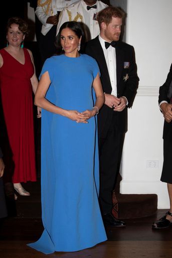 Meghan Markle, la duchesse de Sussex, dans une robe Safiyaa, le 23 octobre 2018