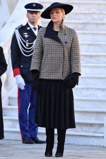 La princesse Charlène de Monaco en Akris, à Monaco le 19 novembre 2018