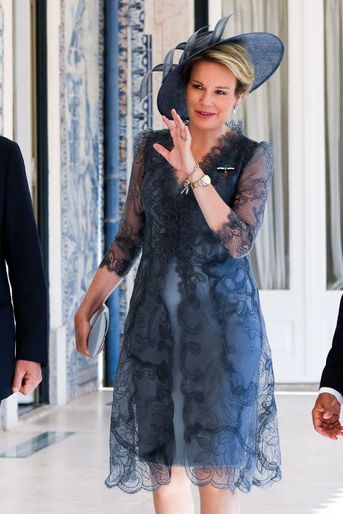 La reine Mathilde de Belgique à Lisbonne, le 22 octobre 2018