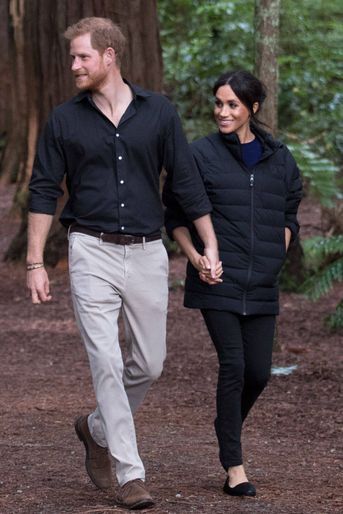 Meghan Markle, dans la veste du prince Harry, en Nouvelle Zélande le 31 octobre 2018