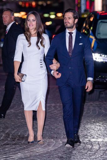 La princesse Sofia, dans une robe Hugo Boss, et le prince Carl Philip de Suède à Stockholm, le 25 septembre 2018