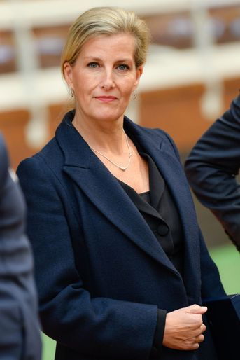 Détail du look de la comtesse Sophie de Wessex à Paris, le 2 octobre 2018