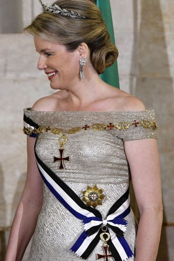 La reine Mathilde de Belgique à Lisbonne, le 22 octobre 2018