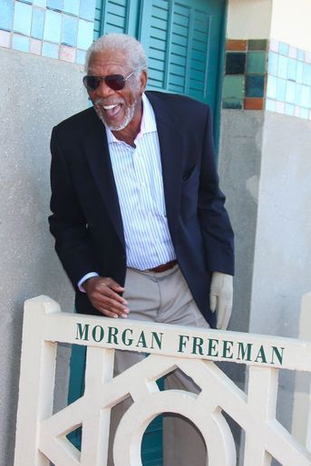 Morgan Freeman à l&#039;inauguration de sa cabine sur les Planches lors du Festival de Deauville, le 7 septembre 2018