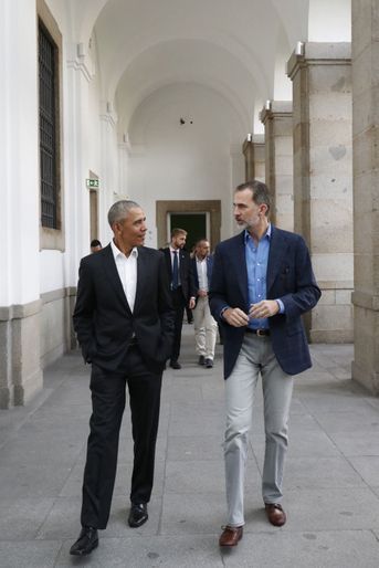 Le roi Felipe VI d'Espagne et Barack Obama à Madrid, le 7 juillet 2018