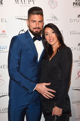 Olivier et Jennifer Giroud (enceinte) à la soirée Global Gift à Londres le 18 novembre 2017 