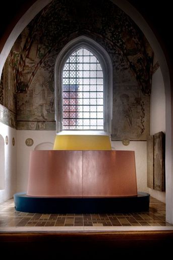 Le futur tombeau de la reine Margrethe II de Danemark dans la chapelle Sainte Brigitte de la cathédrale de Roskilde, en avril 2018