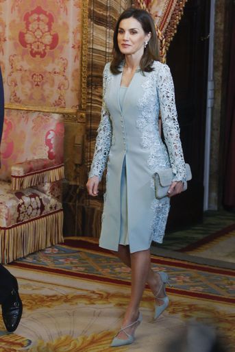 La reine Letizia d&#039;Espagne en Felipe Varela à Madrid, le 20 avril 2018