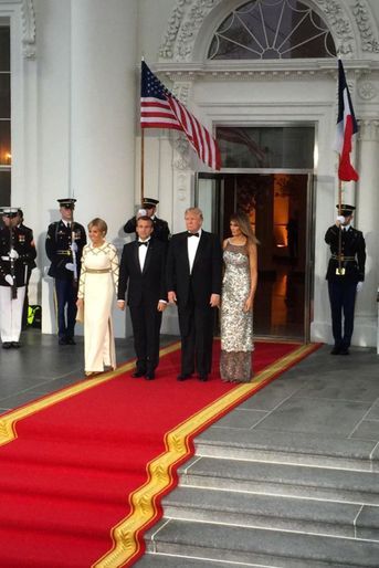 Brigitte Macron, Emmanuel Macron, Donald et Melania Trump mardi soir à la Maison-Blanche pour le dîner d&#039;Etat en l&#039;honneur du couple présidentiel français. 