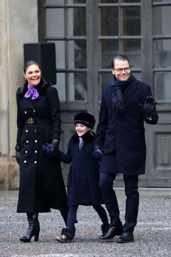 La princesse Victoria de Suède, le prince Daniel et la princesse Estelle à Stockholm, le 12 mars 2018