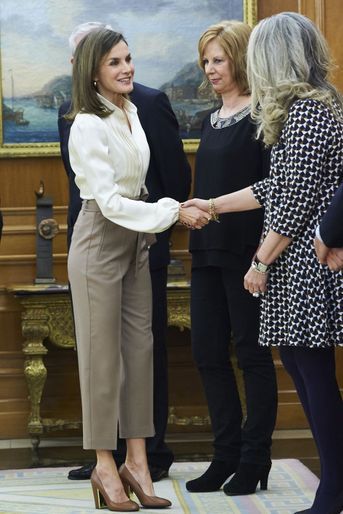 La reine Letizia d&#039;Espagne au palais de la Zarzuela à Madrid, le 9 mars 2018