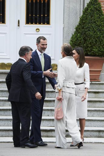 La reine Letizia et le roi Felipe VI d&#039;Espagne avec le couple présidentiel colombien à Madrid, le 14 mai 2018
