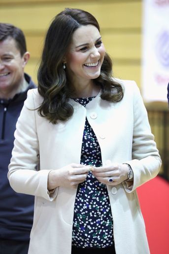 Kate Middleton enceinte de son troisième enfant, lors de son dernier rendez-vous officiel avant son congé maternité, le 22 mars 2018.
