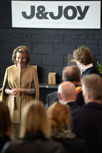 La reine des Belges Mathilde chez J&Joy à Waremme dans la province de Liège, le 15 janvier 2020