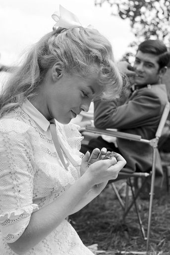 Romy Schneider sur le tournage du film "Christine" en 1958.