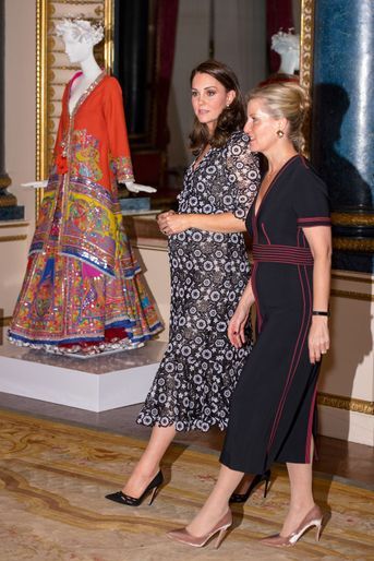 La duchesse Catherine de Cambridge et la comtesse Sophie de Wessex à Buckingham Palace à Londres, le 19 février 2018