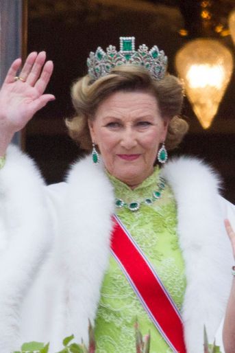 Le diadème de la reine Sonja de Norvège à Oslo le 9 mai 2017