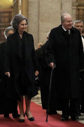 L'ex-reine Sofia et l'ex-roi Juan Carlos d'Espagne à Madrid, le 3 avril 2018