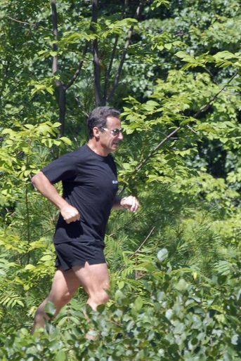 Nicolas Sarkozy lors de son traditionnel jogging à Wolfeboro. 