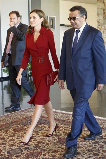 La reine Letizia d&#039;Espagne dans une robe Burberry, le 24 octobre 2017