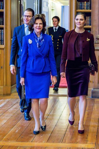 Le prince consort Daniel, la reine Silvia et la princesse Victoria de Suède à Stockholm, le 26 janvier 2018