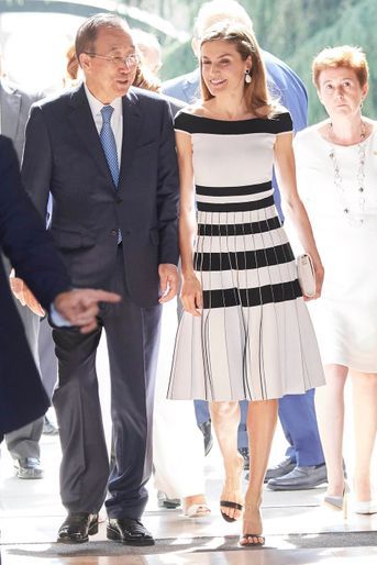 La reine Letizia d'Espagne avec Ban  Ki-Moon à Madrid, le 13 juin 2017