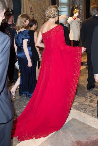 La robe de la reine Maxima des Pays-Bas vue de dos, à Rome le 20 juin 2017