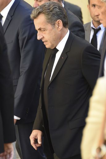 Nicolas Sarkozy aux obsèques de Louis Nicollin à Montpellier, le 4 juillet 2017.