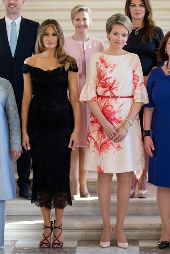 La reine Mathilde de Belgique et Melania Trump à Bruxelles, le 26 mai 2017