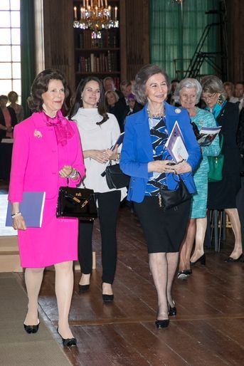 La reine Silvia et la princesse Sofia de Suède avec l'ancienne reine Sofia d'Espagne à Stockholm, le 18 mai 2017